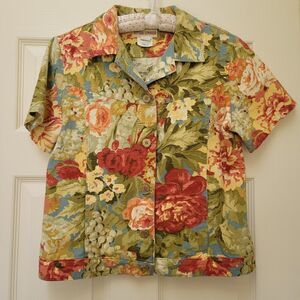 Hawaiian Gotcha covered button up coat womens small 100% cotton floral country c